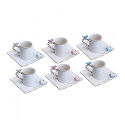 Jogo 6 Xicaras 80ml Porcelana Para Café Birds